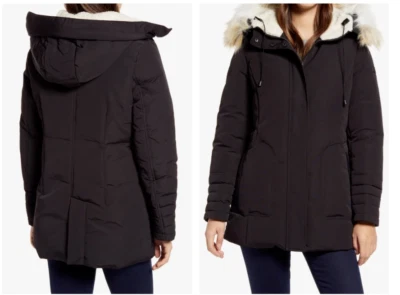 SAM EDELMAN черный парка искусственного меха съемный с капюшоном куртки M водостойкий - Изображение 1 из 4