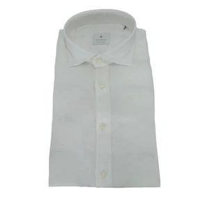 BASTONCINO CAMICIA UOMO SLIM FIT B050 BIANCO PURO LINO WASHED MADE IN ITALY - Imagen 1 de 4