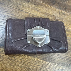 Vintage B. Makowsky braune Leder-Geldbörse mit Doppelfaltung Druckverschluss Leopardenfutter Kartenfächer - Bild 1 von 16