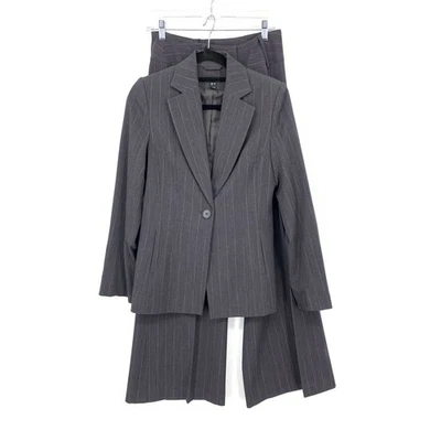 H&M Pant Suit Womens Sz 6 Single Button Blazer Straight Leg Pant Gray Pinstripe - Image 1 of 4