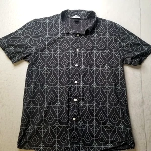 Volcom Mens XL Charcoal Geometric Short Sleeve Shirt Casual Cotton Button Up - Picture 1 of 9