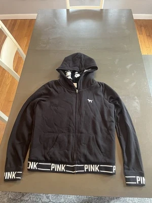 New Victoria Secret Medium Black Full Zip Jacket Faux Fur Sweatshirt Hoodie - Image 1 of 4