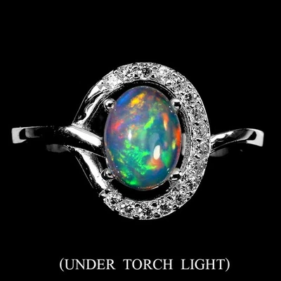 Anello in argento sterling 925 opale di fuoco ovale 8x6 mm gemma gioielli 7 - Immagine 1 di 4