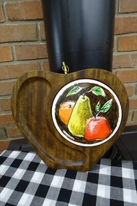Fred Press Apple Wood Cheese Board Ceramic Tile Vintage MCM 1960s Retro - Picture 1 of 10