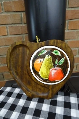 Tablero de queso de madera de manzana Fred Press azulejo de cerámica vintage MCM 1960 retro Foto 1 de 4