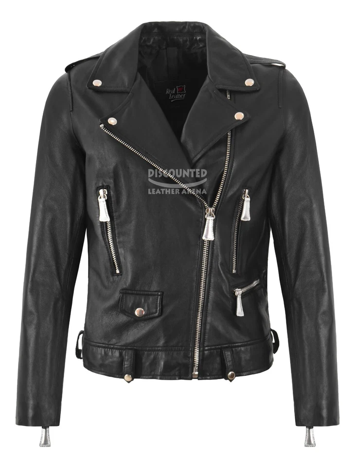 REAL LEATHER Women's Brando Lambskin Leather Jacket Black Motorbike Fitted Biker Style Jacket