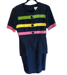Leslie Lucks SZ 10 Womens Sheath Dress Multicolor Color Block Vintage Retro USA - Picture 1 of 7