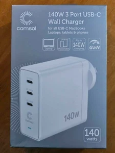 Comsol 140W 3 Port USB-C GaN Laptop Wall Charger Brand New Sealed RRP $129 - Picture 1 of 2