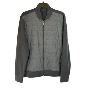 Perry Ellis Men's Grey Knitted Mock Neck Full Zip Quilted Bomber Jacket Medium - Picture 1 of 9