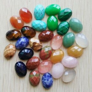 30pcs Oval Cabochon Faceted Beads 13x18mm Natural Stone Spacer Bead Jewelry Maki