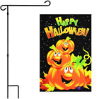 Garden Flag Stand Black 36x16IN & Garden Flag Happy Halloween 3 Pumpkins 12x18IN