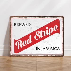 Red Stripe Personalised Aluminium Metal Sign Home Bar Pub Beer Man Cave Kitchen - Picture 1 of 6