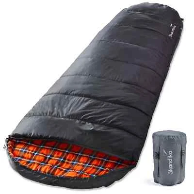 Skandika Vegas Flanell XXL Mumien-Schlafsack 220x110 cm schwarz rechts NEU