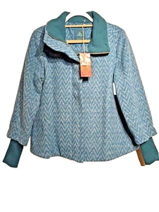 Prana Lily Wool Blend Zip Up Jacket Deep Teal Chevron Women Sz Large $169 NEW - Picture 1 of 24
