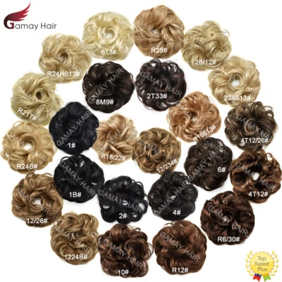 Large Curly Messy Rose Bun Hair Piece Scrunchie Ponytail Natural As Human Hair - Image 1 of 4