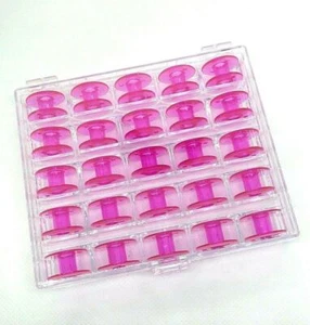 25X Plastic Bobbin #2518P Burgundy Colour 15 Class Packed in Clear Plastic Case - Picture 1 of 2