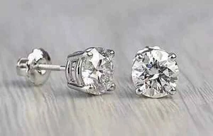 2.8Ct Round Cut VVS1/D Lab Created Diamond 14K White Gold FN Screw Back Earrings - Picture 1 of 11