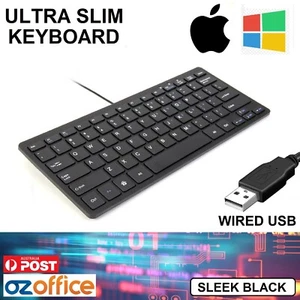 PREMIUM Ultra Slim USB Keyboard BLACK Wired Computer Mini Keyboard for Apple PC - Picture 1 of 4