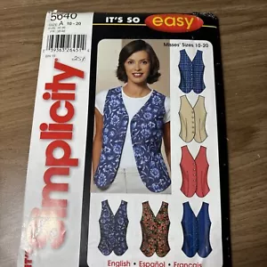 UNCUT-Simplicity Pattern #5640-Misses' Lined Vests-Sizes 10 to 20 - Picture 1 of 3