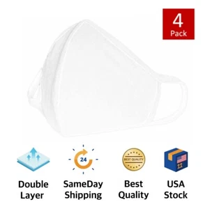 [Vendedor de EE. UU.] 4 piezas de máscara facial lavable 3D blanca de algodón de doble capa/reutilizable - Imagen 1 de 10