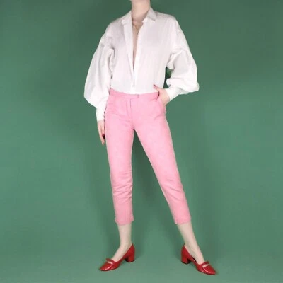 VINTAGE Rosa Seda Crop Mujer Damas Años 2000 Pantalones de tiro bajo Pequeño 8 10 Foto 1 de 4