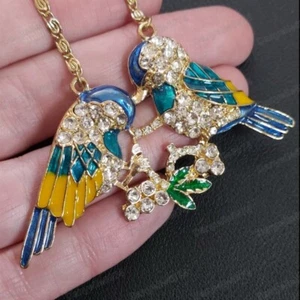 COLLAR DE CRISTAL Y ESMALTE AZUL PÁJARO AZUL VINTAGE DORADO PLT pájaro cantor - Imagen 1 de 8