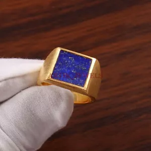 Anillo de plata de ley 925 chapado en oro con piedras preciosas de lapislázuli natural #3597 - Imagen 1 de 3