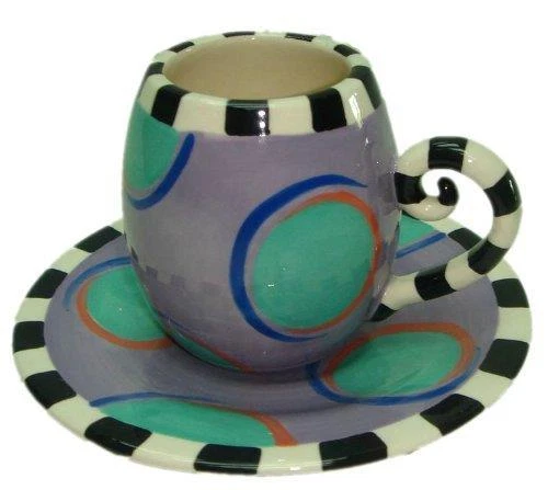 Taza y platillo bufón Erich Emmenegger Studio E Demitasse púrpura retirado con puntos Foto 1 de 1