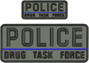 Police Drug Task Force  EMB Patches 10x4 & 5x2 Velcr@ On Back Black On gray - Picture 1 of 1