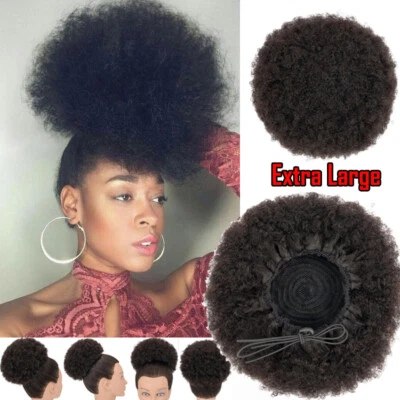 S-NOILITE EXTRA LARGE Kinky Curly Afro Puff Bun Drawstring Ponytail Human Hair Extensions