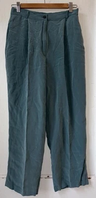 Pantalones plisados de seda verde azulado Due Per Due vintage para mujer talla 8/pequeños Foto 1 de 4