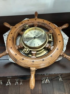 Reloj Cuarzo Vintage Envío Tiempo Latón Madera Volante Náutico Funcionamiento  - Imagen 1 de 13