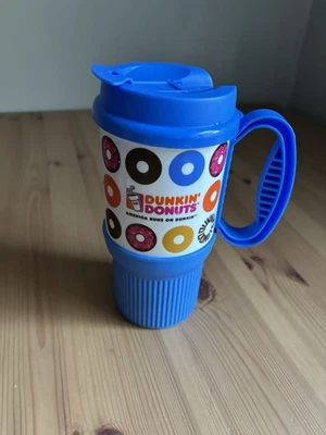 Taza de viaje Dunkin Donuts 2014 16 oz azul patrón donut plástico de Whirley EE. UU. Foto 1 de 3
