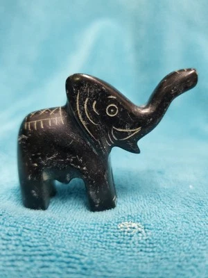 VTG Hand Carved Solid Black Onyx Elephant Sculpture - Image 1 of 4