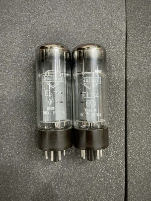 Mullard EL34 6CA7 xf2 Marrón Base O Getter Nuevo de Lote Antiguo Valores de Prueba Par Compatible Foto 1 de 4
