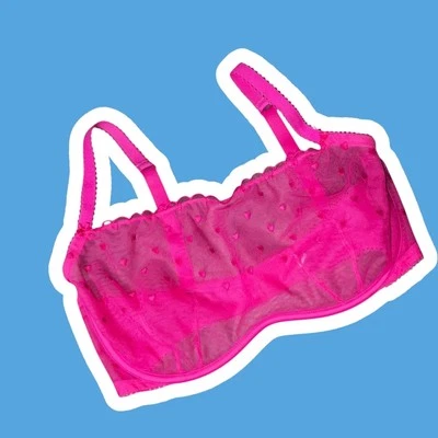 Victoria secret pink shelf bra mesh hot pink with heart lace 36C - Image 1 of 4