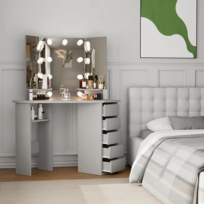 Conjunto de penteadeira maquiagem com 10 LED iluminado e gavetas presente branco💖 - Imagem 1 de 4