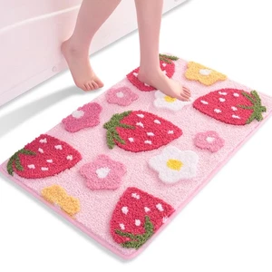 Pink Bathroom Rugs Cute Strawberry Flower Bath Mat Bathroom Accessories, Funn... - Picture 1 of 6