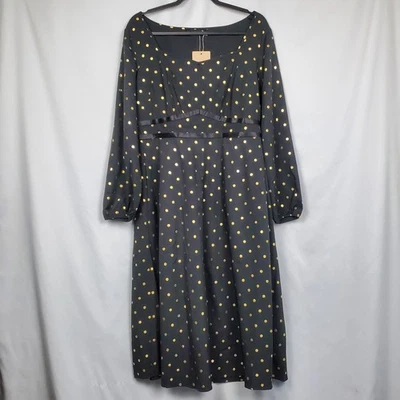 NWT Bloom Chic Long Black Gold Polka Dot Dress Boho Casual Chic Party Sz US 12 - Image 1 of 4