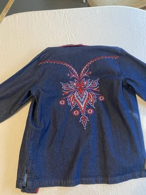 Chaqueta de mezclilla artística portátil Bob Mackie de colección mediana? Lagenlook bordado artístico Foto 1 de 4