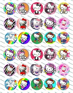 30 Precut 1" Hello Kitty Bottle cap Image Set 3 - Picture 1 of 1