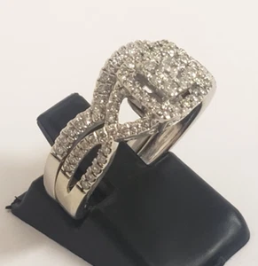 JUEGO DE ANILLO NUPCIAL VÁSTAGO TORCIDO HALO DIAMANTE TW ORO BLANCO 10K 1/2 CT TW TALLA 7 - Imagen 1 de 9