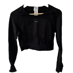 Gymshark Flex Langarm Crop Top Gr. XL schwarz Cutout Stretch Logo sportlich - Bild 1 von 9