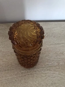 Vintage Amber Glass Jar-Diamond Cut Design with Lid, Measures 5.5x3 Inch - Picture 1 of 3