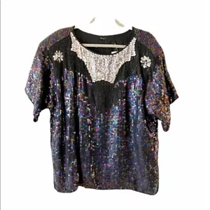 Mark & John Vintage Deadstock Sequin Top Silk Free Size 90s Sparkle Glitter - Picture 1 of 9