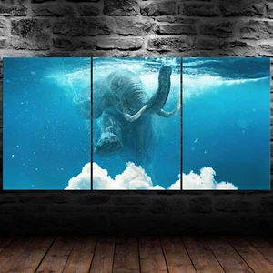 Elephant Under Water 3 Piece Canvas Wall Art Abstract Print Home Decor - Picture 1 of 5