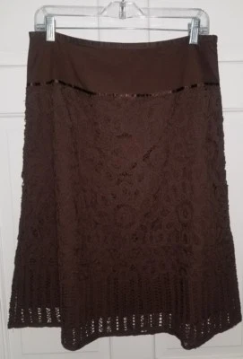 Apt 9 brown cotton eyelet crochet lace a-line skirt. 8 - Image 1 of 4
