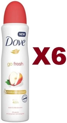 6 PZ DOVE DEODORANTE GO FRESH APPLE & WHITE TEA SCENT  150ML SPRAY MELA E TE' - Immagine 1 di 2