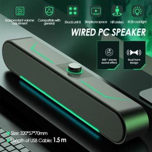 LED Wired Sound Bar Stereo Gaming Speakers USB For TV Computer PC Tablets Laptop - Picture 1 of 12