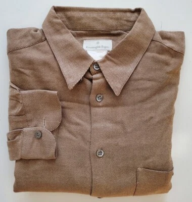 Ermenegildo Zegna. Coffee Heavy Cotton Men Dress Shirt. Made In Italy. 18 - Image 1 of 4